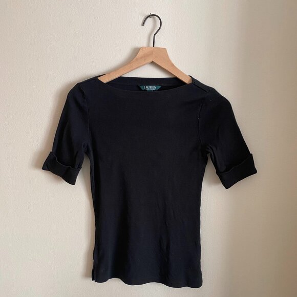 Lauren Ralph Lauren Vintage Black Boat Neck Top - Picture 1 of 3